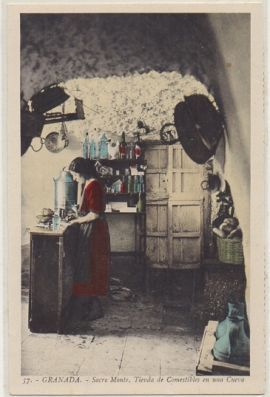 POSTAL ANTIGUA DE GRANADA. SACRO MONTE. TIENDA DE COMESTIBLES EN CUEVA Nº 57