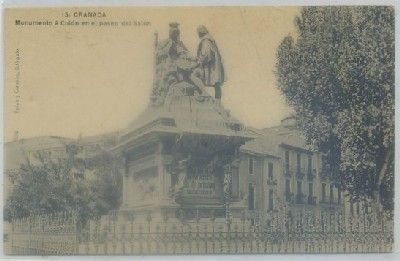 POSTAL ANTIGUA DE GRANADA. MONUMENTO A COLON EN EL PASEO DEL SALON