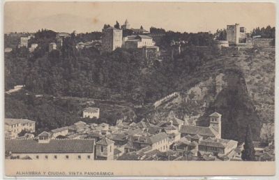 POSTAL ANTIGUA DE GRANADA. ALHAMBRA Y CIUDAD. VISTA PANORAMICA