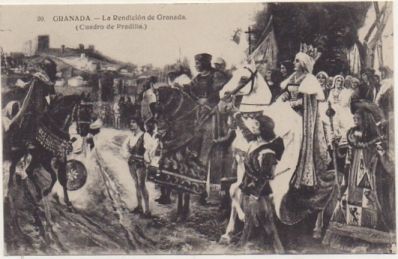 POSTAL ANTIGUA DE GRANADA. LA RENDICIÓN DE GRANADA. CUADRO DE PRAILLAS