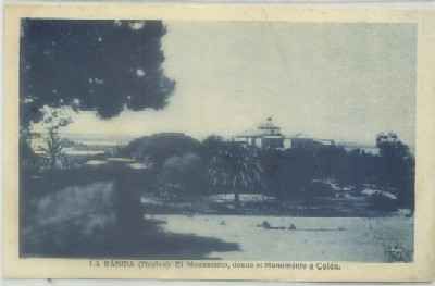 POSTAL ANTIGUA DE HUELVA. LA RABIDA. EL MONASTERIO DESDE EL MONUMENTO A COLON