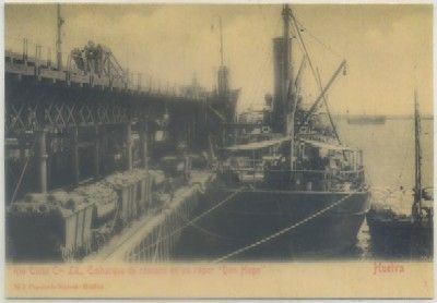 POSTAL ANTIGUA DE HUELVA. REPRODUCCION. RIO TINTO. EMBARQUE DE CASCARA EN VAPOR DON HUGO