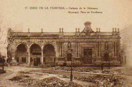 POSTAL ANTIGUA DE JEREZ DE LA FRONTERA.FACHADA DE LA BIBLIOTECA MUNICIPAL. PLAZA DE ESCRIBANOS.
