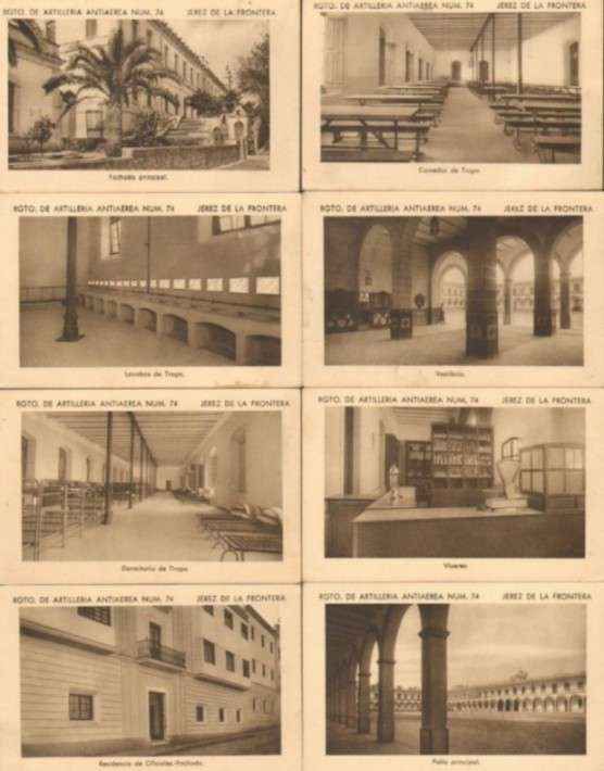 12 POSTAL ANTIGUAS DE JEREZ DE LA FRONTERA. RGTO. DE ARTILLERIA ANTIAEREA NUM. 74.