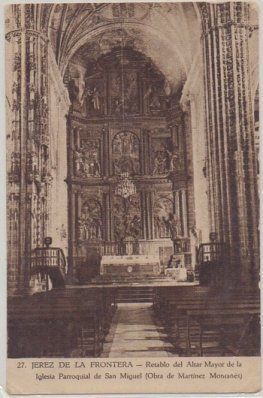POSTAL ANTIGUA DE JEREZ. RETABLO DEL ALTAR MAYOR DE LA IGLESIA DE S. MIGUEL