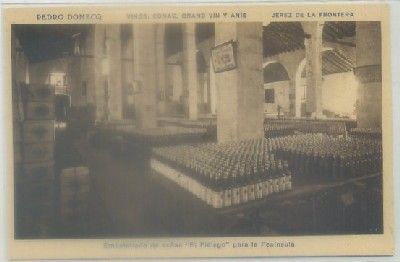 POSTAL ANTIGUA DE JEREZ. PEDRO DOMEC. EMBOTELLADO COÑAC EL PIELAGO PARA LA PENINSULA