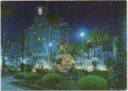 POSTAL  DE JEREZ DE LA FRONTERA. MONUMENTO AL GENERAL PRIMO DE RIVERA. NOCTURNA