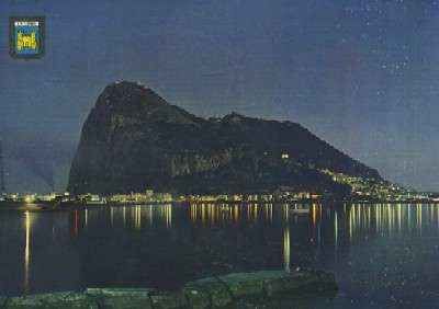 POSTAL DE LA LINEA DE LA CONCEPCION CADIZ  Nº 12 VISTA NOCTURNA DEL PEÑON DE GIBRALTAR