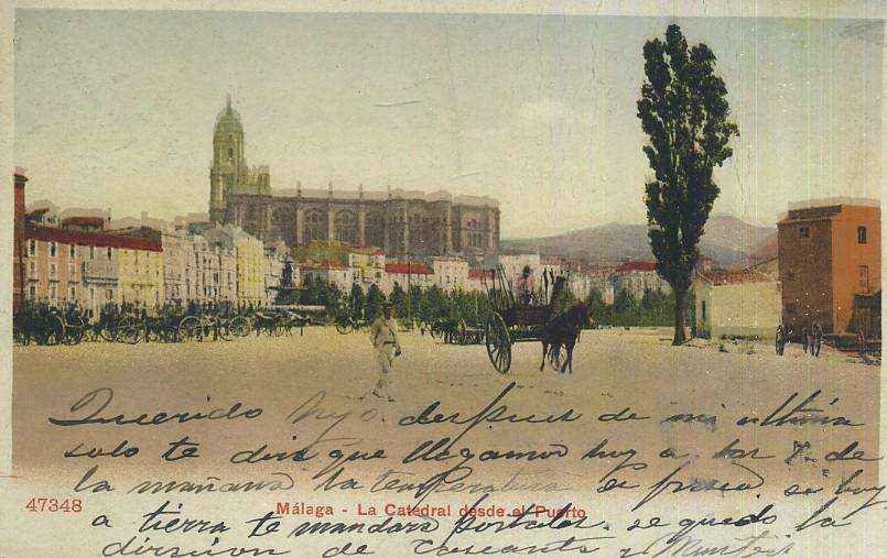 POSTAL ANTIGUA DE MALAGA LA CATEDRAL DESDE EL PUERTO