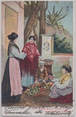 POSTAL ANTIGUA DE MALAGA. COSTUMBRES MALAGUEÑAS. VENDEDORA DE FLORES