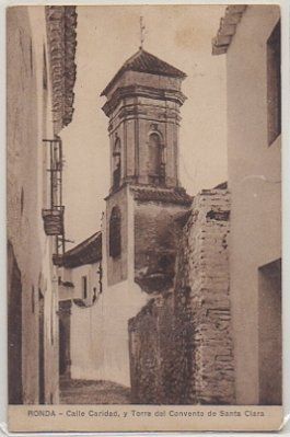 POSTAL ANTIGUA DE MALAGA. CALLE CARIDAD Y TORRE DEL CONVENTO SANTA CLARA