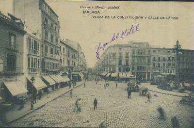 POSTAL ANTIGUA DE MALAGA PLAZA DE LA CONSTITUCION Y CALLE DE LARIOS