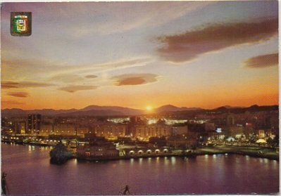 POSTAL DE MALAGA Nº 26. PUESTA DEL SOL EN EL PUERTO