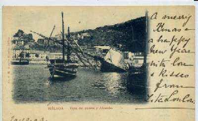 POSTAL ANTIGUA DE MALAGA - VISTA DEL PUERTO Y ALCAZABA