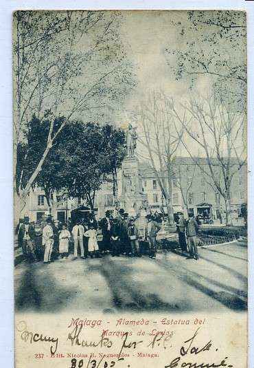 POSTAL ANTIGUA DE MALAGA - ALAMEDA ESTATUA DEL MARQUES DE LARIOS
