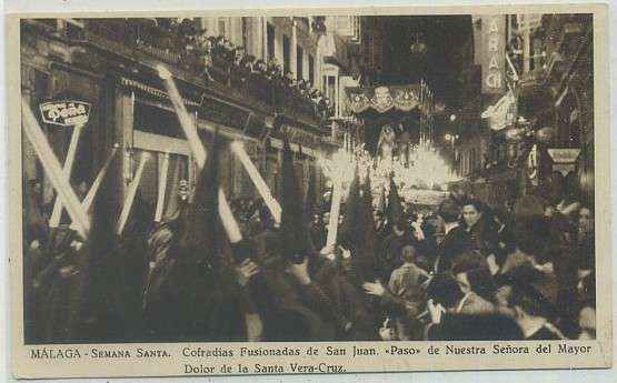 POSTAL ANTIGUA DE MALAGA. SEMANA SANTA. COFRADIAS FUSIONADAS DE SAN JUAN