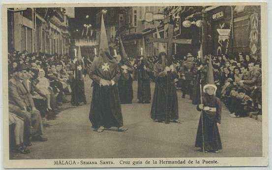 POSTAL ANTIGUA DE MALAGA. SEMANA SANTA. CRUZ GUIA DE LA HERMANDAD DE LA PUENTE