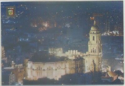 POSTAL DE MALAGA. CATEDRAL ILUMINADA