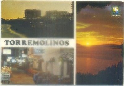 POSTAL DE MALAGA. TORREMOLINOS. TRES VISTAS NOCTURNAS
