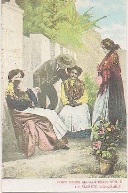 POSTAL DE MALAGA. COSTUMBRES MALAGUEÑAS. EN SECRETO AGRADABLE. REPRODUCCION