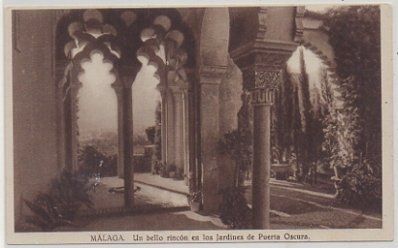POSTAL DE MALAGA. UN BELLO RINCON EN LOS JARDINES DE PUERTA OSCURA