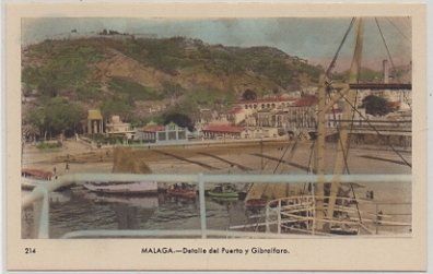 POSTAL DE MALAGA. DETALLE DEL PUERTO Y GIBRALFARO