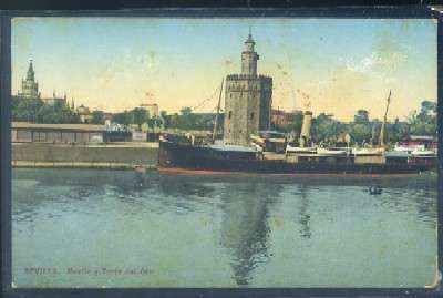 POSTAL ANTIGUA DE SEVILLA. MUELLE Y TORRE DEL ORO