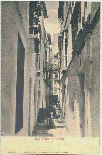 POSTAL ANTIGUA DE SEVILLA. REPRODUCCION. UNA CALLE TIPICA
