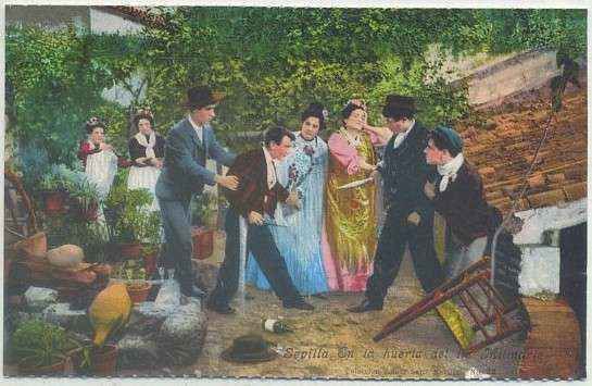 POSTAL ANTIGUA DE SEVILLA. REPRODUCCION. EN LA HUERTA DEL TIO MILINDRIA