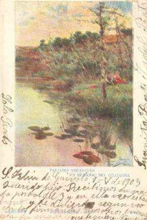 POSTAL ANTIGUA DE SEVILLA. PAISAJES ANDALUCES. UN REMANSO DEL GUADIARA.
