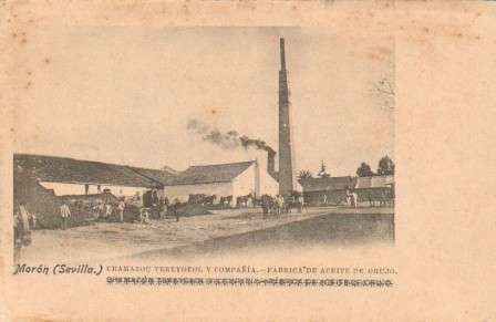 POSTAL ANTIGUA DE MORON (SEVILLA). GRAMAZOU TEREYGEOL Y COMPAÑÍA. FABRICA DE ACEITE DE ORUJO.