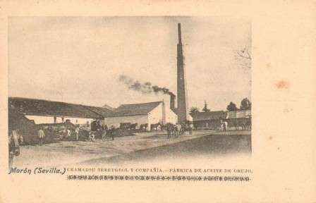 POSTAL ANTIGUA DE MORON (SEVILLA). GRAMAZOU TEREYGEOL Y COMPAÑÍA. FABRICA DE ACEITE DE ORUJO.