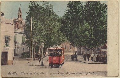 POSTAL ANTIGUA DE SEVILLA. PLAZA STO. TOMAS Y CASA DEL FIGARO A LA IZQUIERDA
