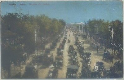 POSTAL ANTIGUA DE SEVILLA. FERIA. DESFILE DE COCHES