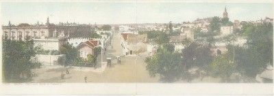 POSTAL DOBLE ANTIGUA DE SEVILLA. PANORAMA DESDE LA PASARELA. RF-7509