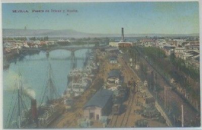POSTAL ANTIGUA DE SEVILLA. PUENTE DE TRIANA Y MUELLE