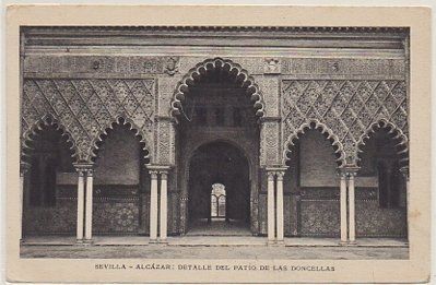 POSTAL ANTIGUA DE SEVILLA. ALCAZAR. DETALLE DEL PATIO DE LAS DONCELLAS