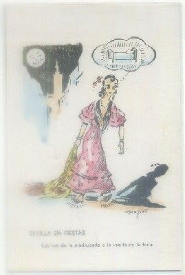 POSTAL ANTIGUA DE SEVILLA: LAS 3 DE LA MADRUGADA. VUELTA DE LA FERIA Nº 7