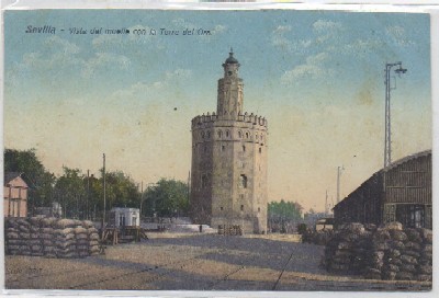 POSTALES ANTIGUA DE SEVILLA. VISTA DEL MUELLE CON LA TORRE DEL ORO