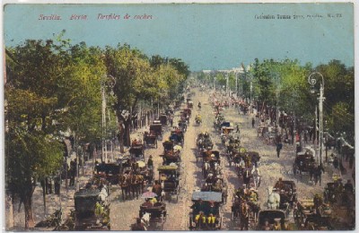 POSTALES ANTIGUA DE SEVILLA. DESFILE DE COCHES
