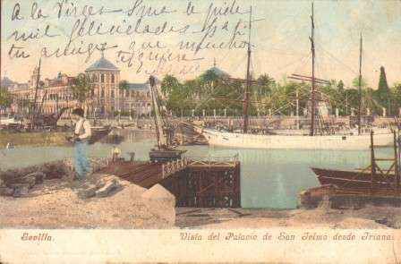 POSTAL ANTIGUA DE SEVILLA. VISTA DEL PALACIO DE SAN TELMO DESDE TRIANA.