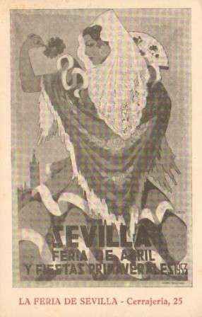 TARJETA PUBLICITARIA DE SEVILLA. LA FERIA DE ABRIL Y FIESTAS PRIMAVERALES. 1953.