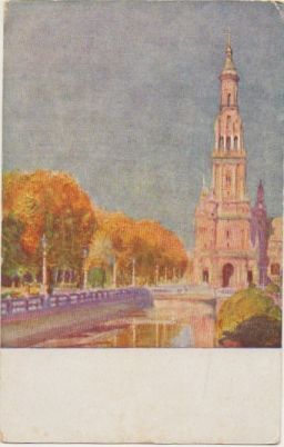 POSTAL ANTIGUA DE SEVILLA. TORRE DE LA PZA. ESPAÑA. OLEO DE M. GARCIA