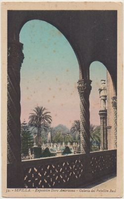 POSTAL ANTIGUA DE SEVILLA. EXPO IBEROAMERICANA. GALERIA PABELLON REAL