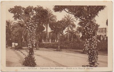 POSTAL ANTIGUA DE SEVILLA. EXPO IBEROAMERICANA. DETALLE PZA. DE ESPAÑA