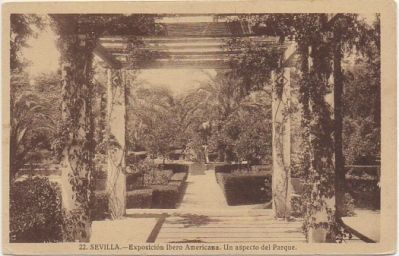 POSTAL ANTIGUA DE SEVILLA. EXPO IBEROAMERICANA. UN ASPECTO DEL PARQUE