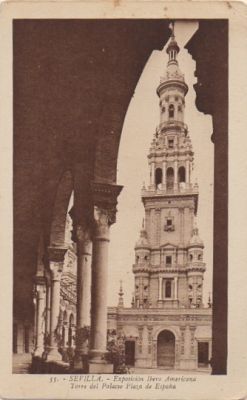POSTAL ANTIGUA DE SEVILLA. EXPO IBEROAMERICANA. TORRE PZA. DE ESPAÑA