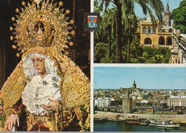 POSTAL SEVILLA LA MACARENA. GIRALDA DESDE EL ALCAZAR Y TORRE DEL ORO Nº 217
