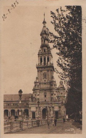 POSTAL SEVILLA EXPOSICIÓN IBEROAMERICANA UNA DE LAS TORRES PLAZA DE ESPAÑA