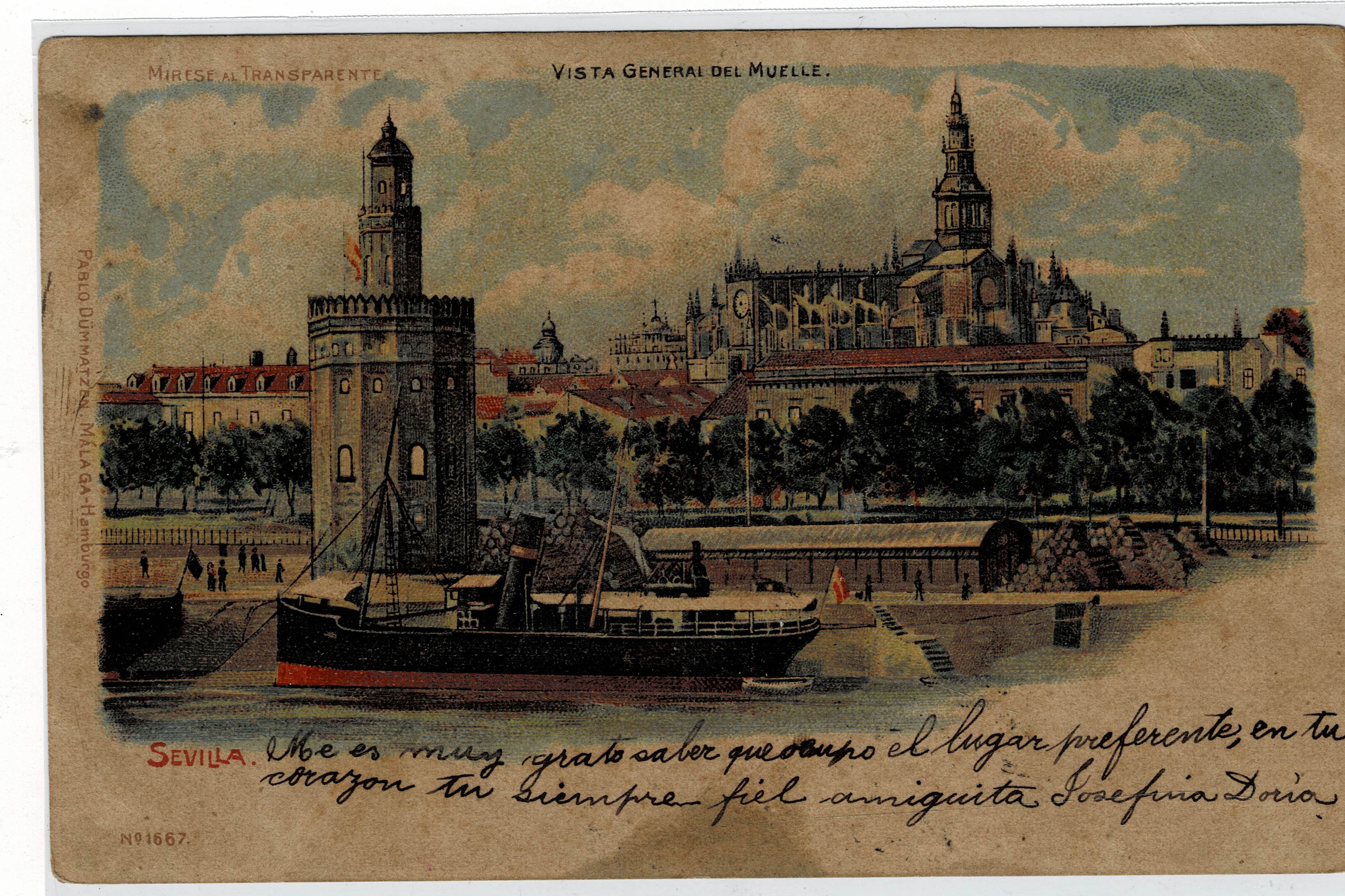 POSTAL ANTIGUA DE SEVILLA. VISTA GENERAL DEL MUELLE